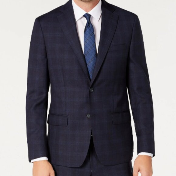 Dkny Men’s Modern-Fit Stretch Navy Windowpane Suit Separate Jacket 40R